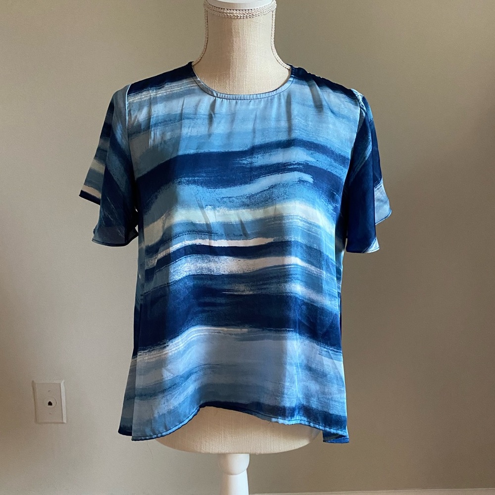 Blue Watercolor Stripe Short Sleeve Top